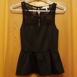 Monteau Black Peplum Top, Size S